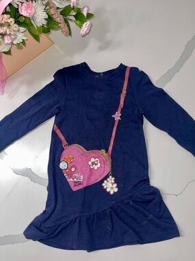 Marc Jacobs Navy Dress with Pink Heart Purse Graphic